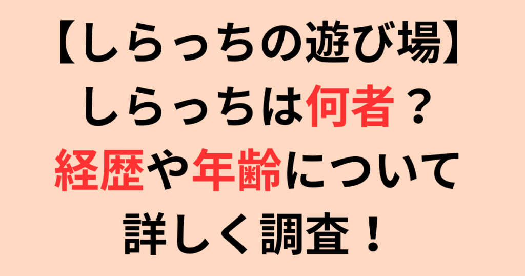【しらっちの遊び場】しらっちは何者?経歴や年齢について詳しく調査!